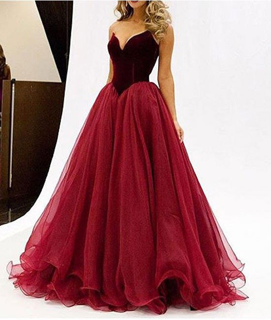 Vintage Inspired Bright Red Satin Prom Ball Gown - Promfy