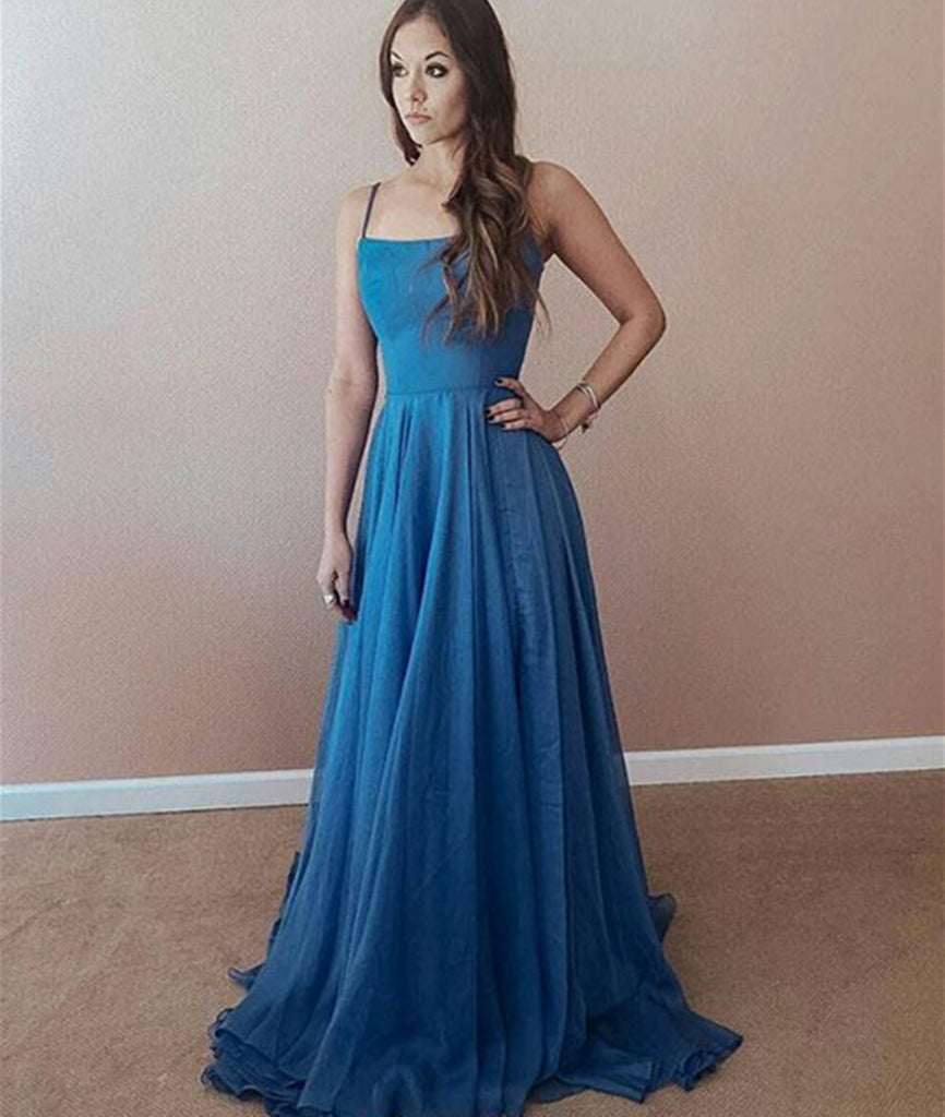 A Line Spaghetti Straps Sweep Train Blue Chiffon Long Prom Dresses wit abcprom A Line Spaghetti Straps Sweep Train Blue Chiffon Long Prom Dresses wit abcprom