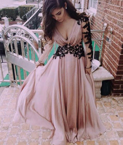 A Line Sweetheart Neck Lace Sleeve Chiffon Prom Dresses, Lace Evening Dresses, Formal Dresses
