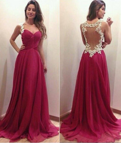 A Line Sweetheart Neck Lace Red Prom Dresses, Lace Red Formal Dresses
