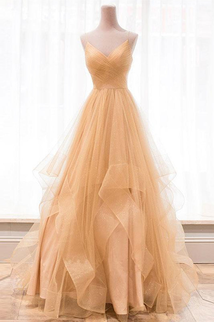beige color prom dresses A Line V Neck Backless Champagne Long Prom Dresses, V Neck Champagne F – abcprom