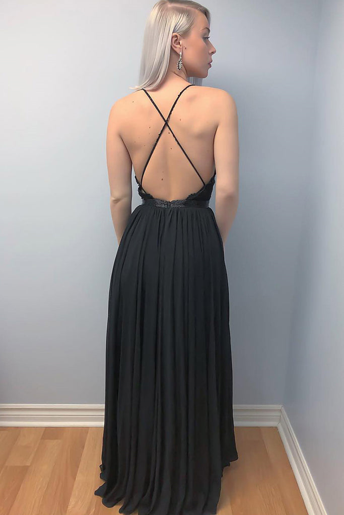blue dress for baby girl A Line V Neck Backless Lace Black Long Prom Dress with Leg Slit, Black –  abcprom