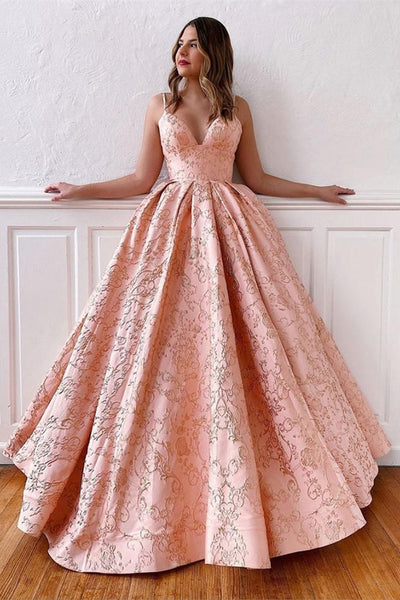 A Line V Neck Backless Pink Lace Prom Dress, Open Back Pink Lace Formal Dress, Pink Lace Evening Dress