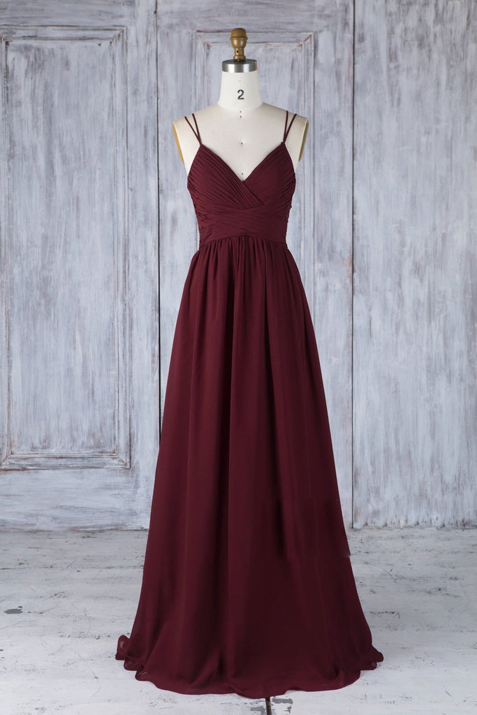A Line V Neck Burgundy Chiffon Long Prom Dress with Lace Back, V Neck abcprom A Line V Neck Burgundy Chiffon Long Prom Dress with Lace Back, V Neck abcprom