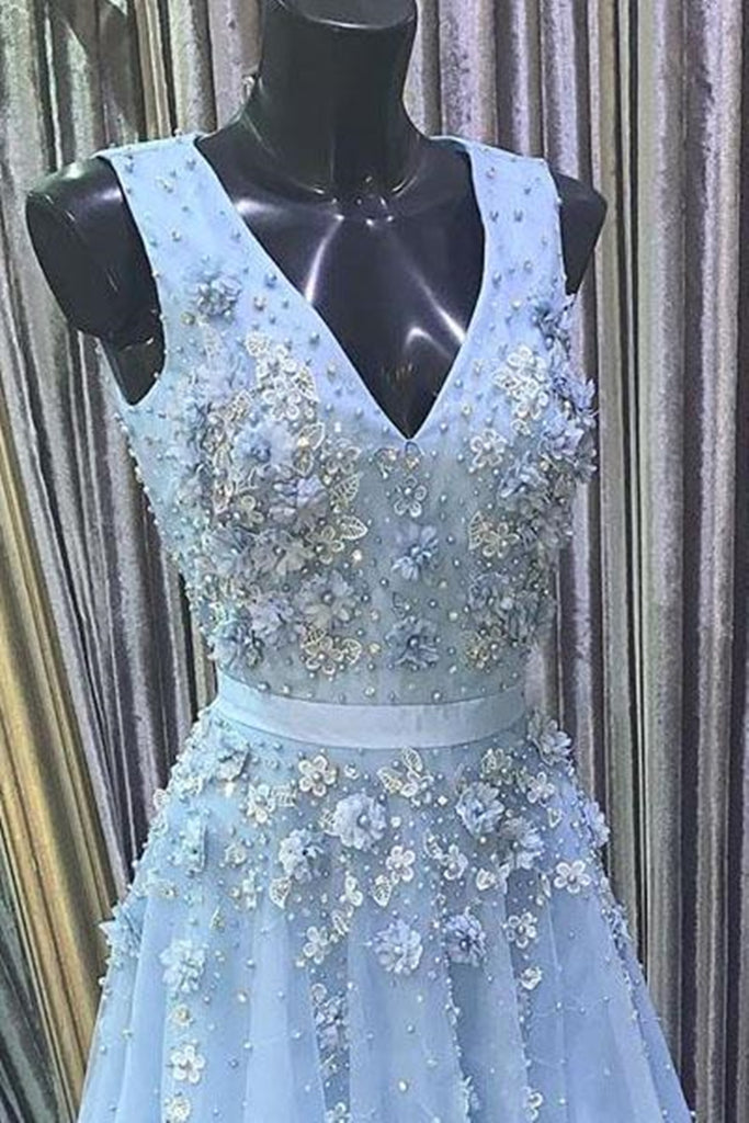mens blue dress shorts A Line V Neck Floral Light Blue Lace Long Prom Dress, Light Blue Lace –  abcprom