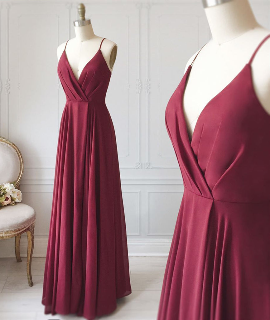 A Line V Neck Pleated Burgundy Long Prom Dress, V Neck Burgundy Long E abcprom A Line V Neck Pleated Burgundy Long Prom Dress, V Neck Burgundy Long E abcprom