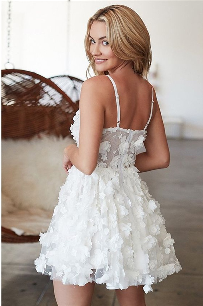 A Line V Neck Spaghetti Straps Lace Appliques White Homecoming Dresses abcprom A Line V Neck Spaghetti Straps Lace Appliques White Homecoming Dresses abcprom