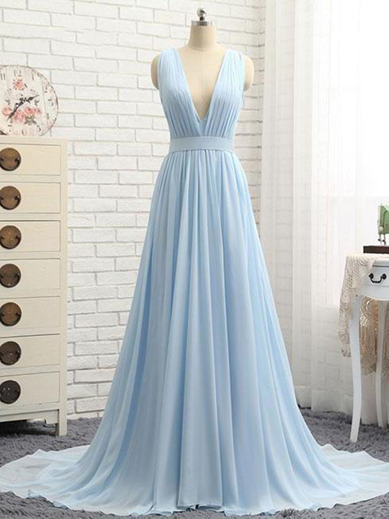 A Line V Neck and V Back Sky Blue Chiffon Long Prom Dresses, V Neck Bl abcprom A Line V Neck and V Back Sky Blue Chiffon Long Prom Dresses, V Neck Bl abcprom