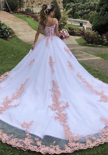 Amazing Off Shoulder White Lace Long Prom Dress, White Lace Formal Evening Dress, White Ball Gown