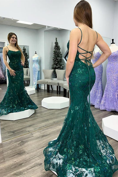 Backless Mermaid Green Lace Long Prom Dress, Mermaid Green Formal Dress, Green Lace Evening Dress A1772