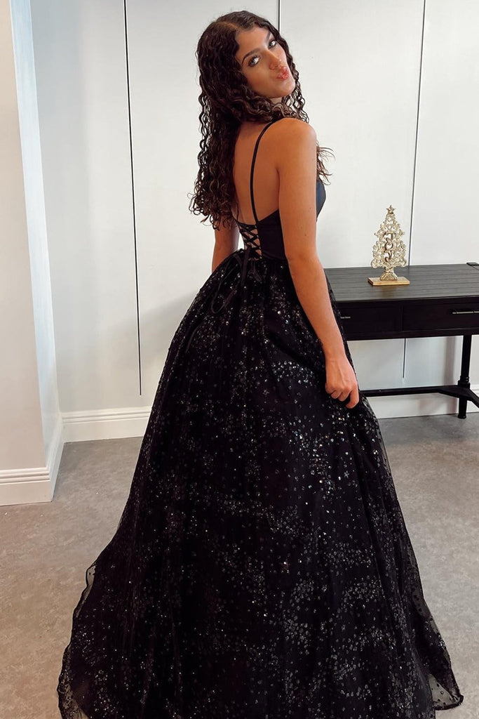 Bling Bling V Neck Black Sequins Long Prom Dresses, Backless Black For abcprom Bling Bling V Neck Black Sequins Long Prom Dresses, Backless Black For abcprom