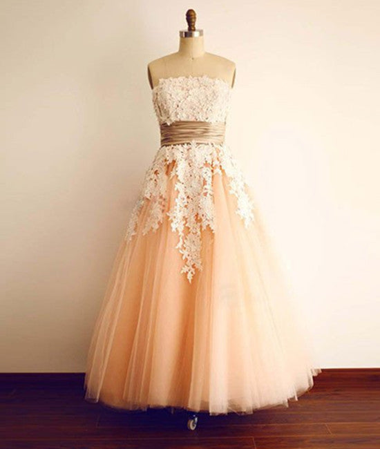 Champagne Tulle Lace Tea Pearl Prom Dresses, Lace Wedding Dresses – abcprom Champagne Tulle Lace Tea Pearl Prom Dresses, Lace Wedding Dresses – abcprom