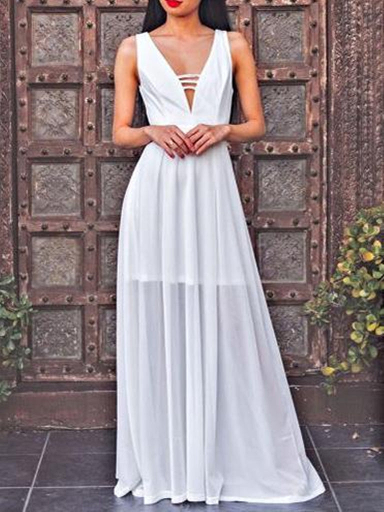 Chic A Line V Neck Floor Length Ivory Long Prom Dresses, Ivory V Neck abcprom Chic A Line V Neck Floor Length Ivory Long Prom Dresses, Ivory V Neck abcprom