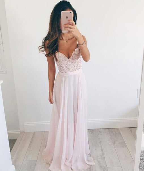 Chiffon A-Line Prom Dress, Long Evening Dress, Lace Prom Dresses, Charming Prom Dresses