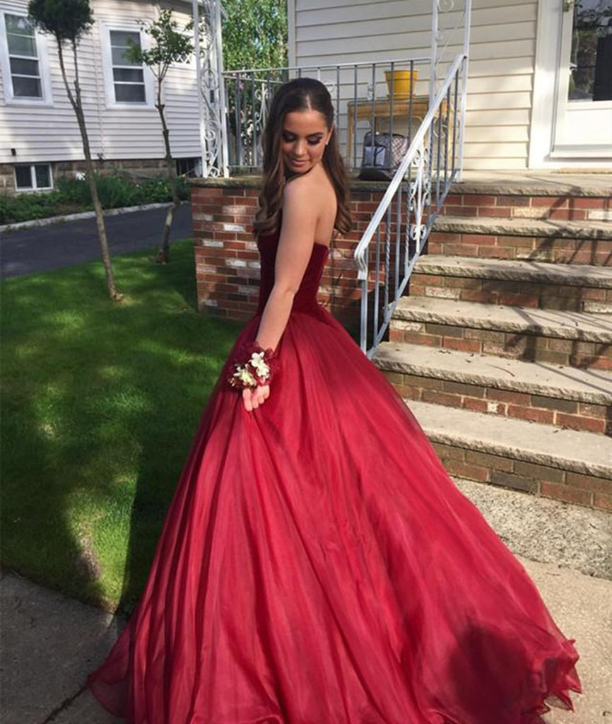 Custom Made A Line Sweetheart Neck Burgundy Long Prom Dresses, Burgund –  abcprom