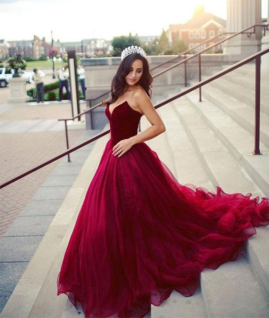 Custom Made A Line Sweetheart Neck Burgundy Long Prom Dresses, Burgund abcprom Custom Made A Line Sweetheart Neck Burgundy Long Prom Dresses, Burgund abcprom