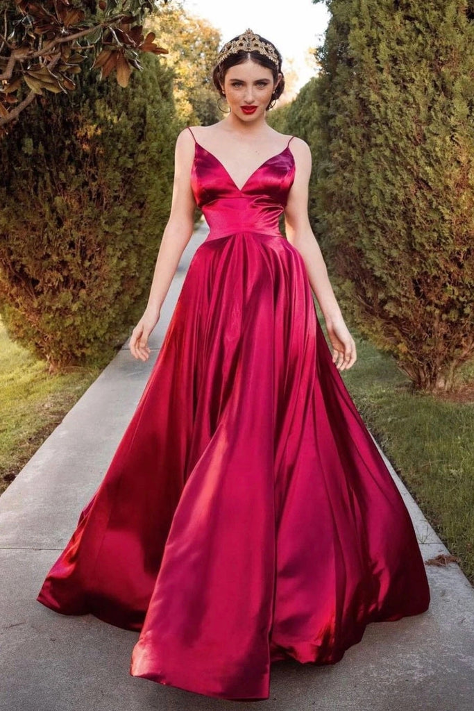 Custom Made A Line V Neck Burgundy Long Prom Dress, V Neck Burgundy Formal Graduation Evening Dress