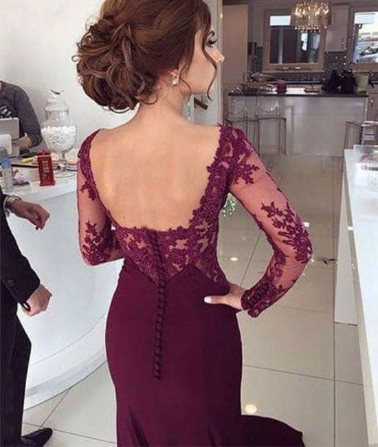 Custom Made Long Maroon Lace Prom Dresses, Maroon Lace Formal