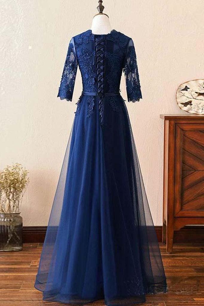 Custom Made Long Sleeves Navy Blue Lace Prom Dress, Long Sleeves Lace abcprom Custom Made Long Sleeves Navy Blue Lace Prom Dress, Long Sleeves Lace abcprom