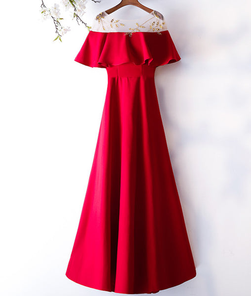Custom Made Round Neck Red Long Prom Dresses, Red Prom Gown, Formal Dresses