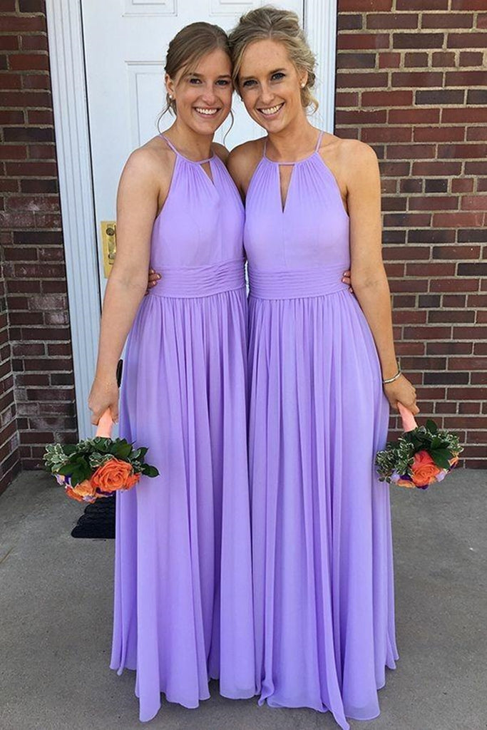 Custom Made Simple A Line Round Neck Keyhole Lavender Long Prom Dress, Cheap Lavender Birdesmaid Dress, Lilac Formal Graduation Evening Dress