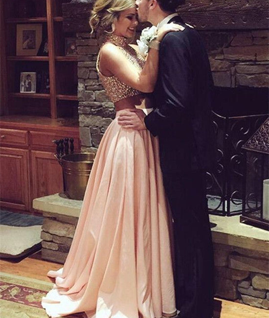 Custom Made Two Pieces Sequins Pink Prom Dresses, Pink Formal Dresses –  abcprom
