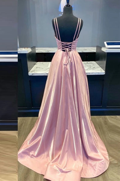 Custom Made V Neck Backless Pink Prom Dress, Backless Pink Formal Dres