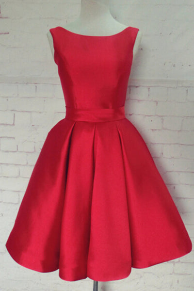 Cute Open Back Knee Length Red Prom Dress, Knee Length Red Homecoming Dress, Short Red Formal Evening Dress