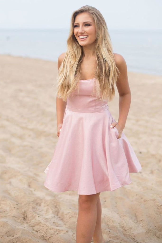 Cute Short Pink Prom Dress with Pocket, Short Pink Formal Graduation H abcprom Cute Short Pink Prom Dress with Pocket, Short Pink Formal Graduation H abcprom