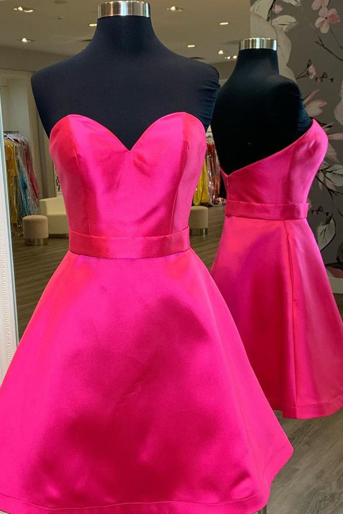 Cute Sweetheart Neck Short Hot Pink Prom Dress, Hot Pink Formal Gradua