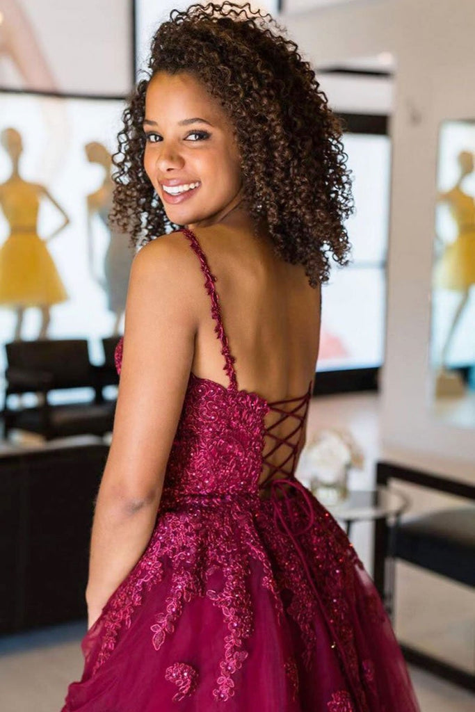 Cute V Neck Backless Burgundy Lace Short Prom Dress, Short Maroon Lace –  abcprom