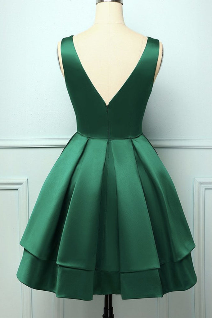 Short Green Graduation Dress Dark Green Satin Round Neck Homecoming Dresses, Short Prom Dress, MH526 Short Green Graduation Dress Dark Green Satin Round Neck Homecoming Dresses, Short Prom Dress, MH526