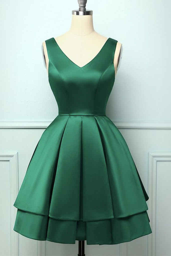 Cute V Neck and V Back Layered Green Short Prom Dress, Short Green Hom abcprom Cute V Neck and V Back Layered Green Short Prom Dress, Short Green Hom abcprom