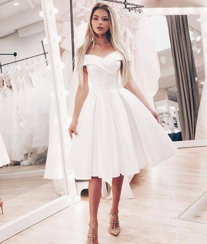Cute A Line Off Shoulder Short White Prom Dresses, Off Shoulder White abcprom Cute A Line Off Shoulder Short White Prom Dresses, Off Shoulder White abcprom