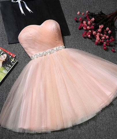 Cute Sweetheart Neck Backless Pink Short Prom Dresses, Backless Pink Homecoming Dresses, Pink Formal Evening Graduation Dresses