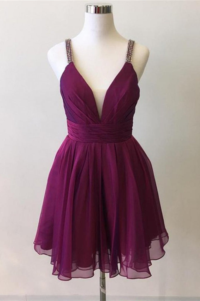 Cute V Neck Purple Chiffon Short Prom Dresses Homecoming Dresses, V Ne abcprom Cute V Neck Purple Chiffon Short Prom Dresses Homecoming Dresses, V Ne abcprom