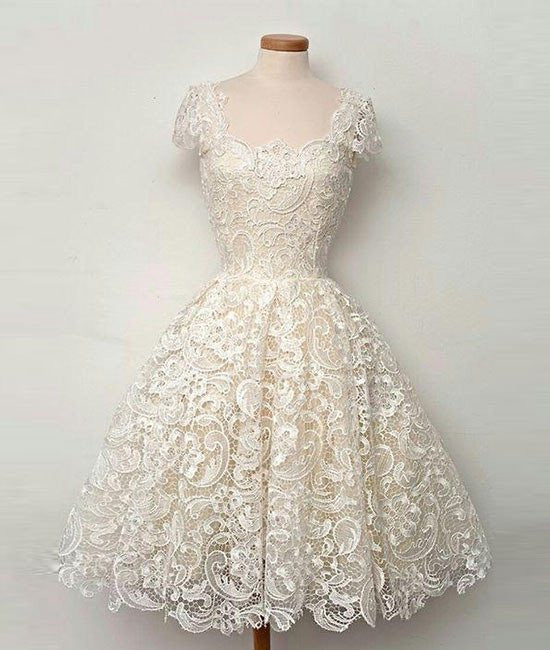 Cute Ivory Short Lace Prom Dresses, Short Formal Dresses, Lace Evening abcprom Cute Ivory Short Lace Prom Dresses, Short Formal Dresses, Lace Evening abcprom