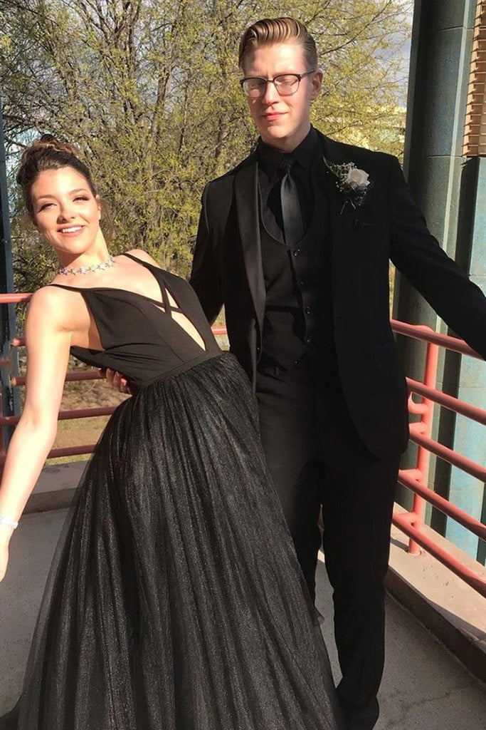 Deep V Neck Black Long Prom Dress, Black Formal Graduation Evening Dre abcprom Deep V Neck Black Long Prom Dress, Black Formal Graduation Evening Dre abcprom