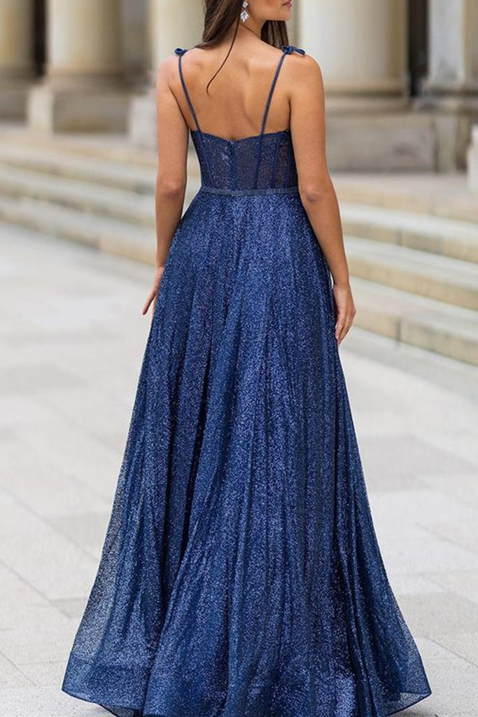 Elegant A Line Open Back Navy Blue Long Prom Dress, Long Dark Blue For abcprom Elegant A Line Open Back Navy Blue Long Prom Dress, Long Dark Blue For abcprom