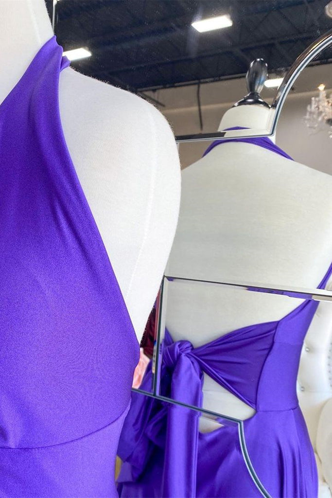Elegant Halter Neck Backless Purple Long Prom Dress, Backless Purple F abcprom Elegant Halter Neck Backless Purple Long Prom Dress, Backless Purple F abcprom