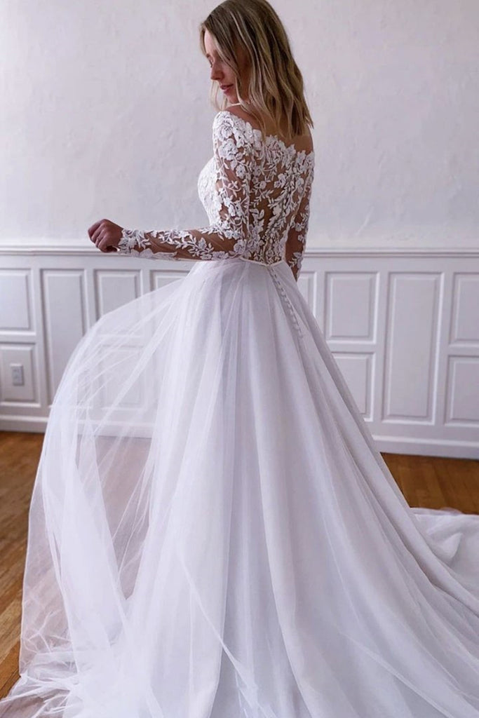 white long prom dresses with sleeves Lace Sleeve Dresses, A-Line Formal Evening Gown fg4281 Customized service and Rush order are available. Elegant White Long Sleeve One