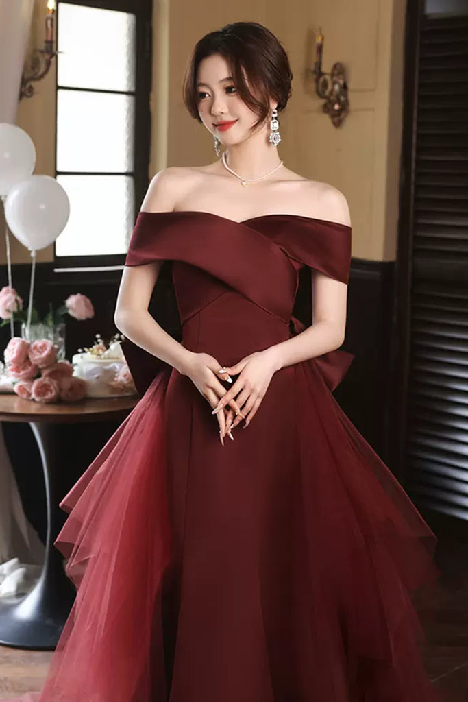 Elegant Off Shoulder Mermaid Burgundy Long Prom Dress, Mermaid Burgund abcprom Elegant Off Shoulder Mermaid Burgundy Long Prom Dress, Mermaid Burgund abcprom