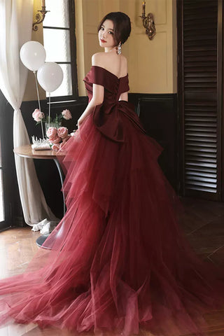 Elegant Off Shoulder Mermaid Burgundy Long Prom Dress, Mermaid Burgundy Formal Dress, Burgundy Evening Dress A1823