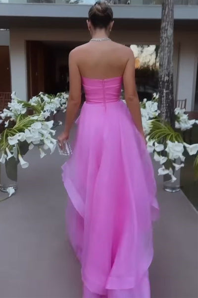 Elegant Strapless Layered Pink Prom Dresses Long, Strapless Pink Formal Graduation Evening Dresses A1868