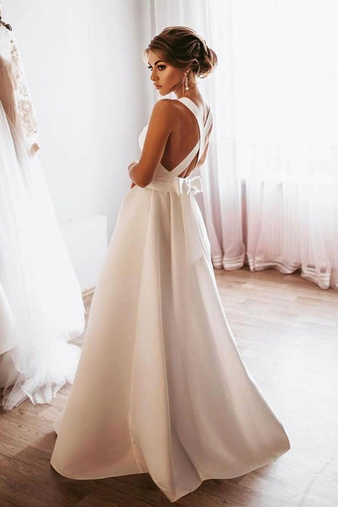 Elegant White Satin Long Prom Dress, Long White Formal Graduation Even abcprom Elegant White Satin Long Prom Dress, Long White Formal Graduation Even abcprom