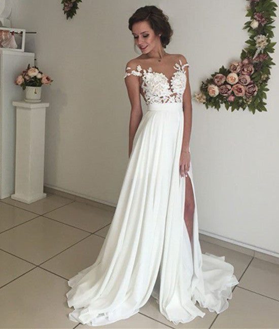 Elegant Lace Wedding Dresses, Beach Wedding Gown, Sexy See Through Pro abcprom Elegant Lace Wedding Dresses, Beach Wedding Gown, Sexy See Through Pro abcprom