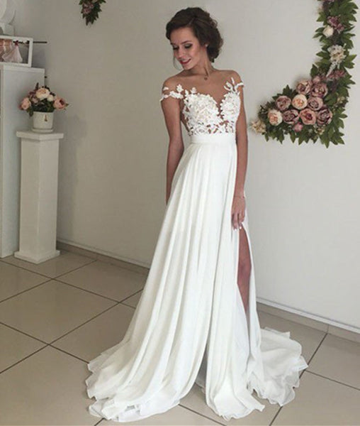 Elegant Lace Wedding Dresses, Beach Wedding Gown, Sexy See Through Prom Dresses, Prom Dresses