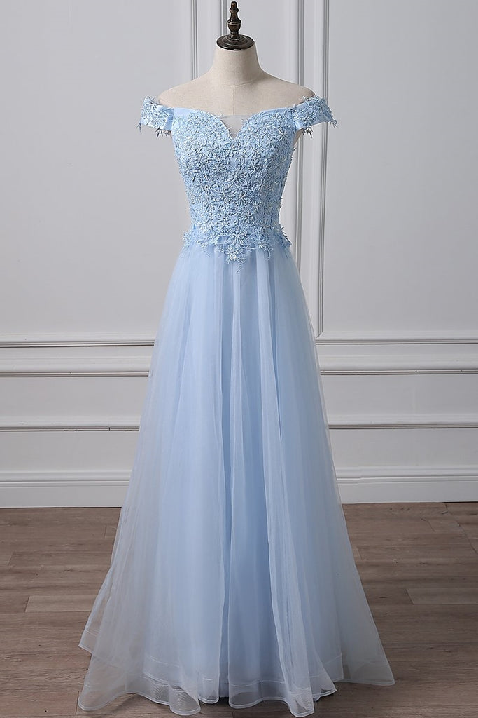 Elegant Off Shoulder Long Sky Blue Lace Prom Dress, Off Shoulder Sky B abcprom Elegant Off Shoulder Long Sky Blue Lace Prom Dress, Off Shoulder Sky B abcprom
