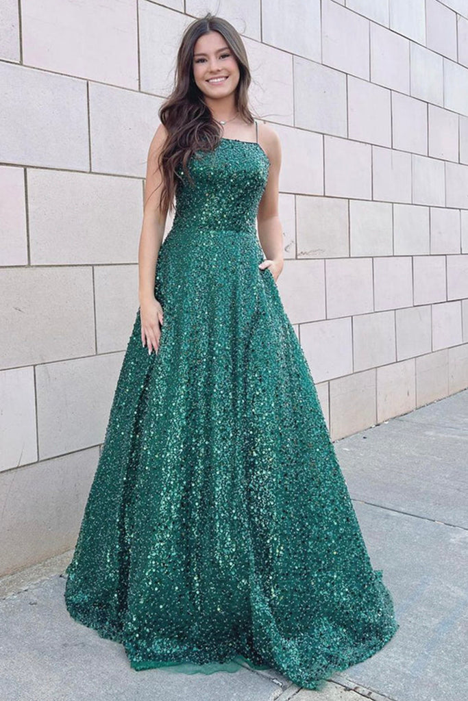 Gorgeous Backless Green Sequins Long Prom Dress, Sparkly Green Sequins abcprom Gorgeous Backless Green Sequins Long Prom Dress, Sparkly Green Sequins abcprom