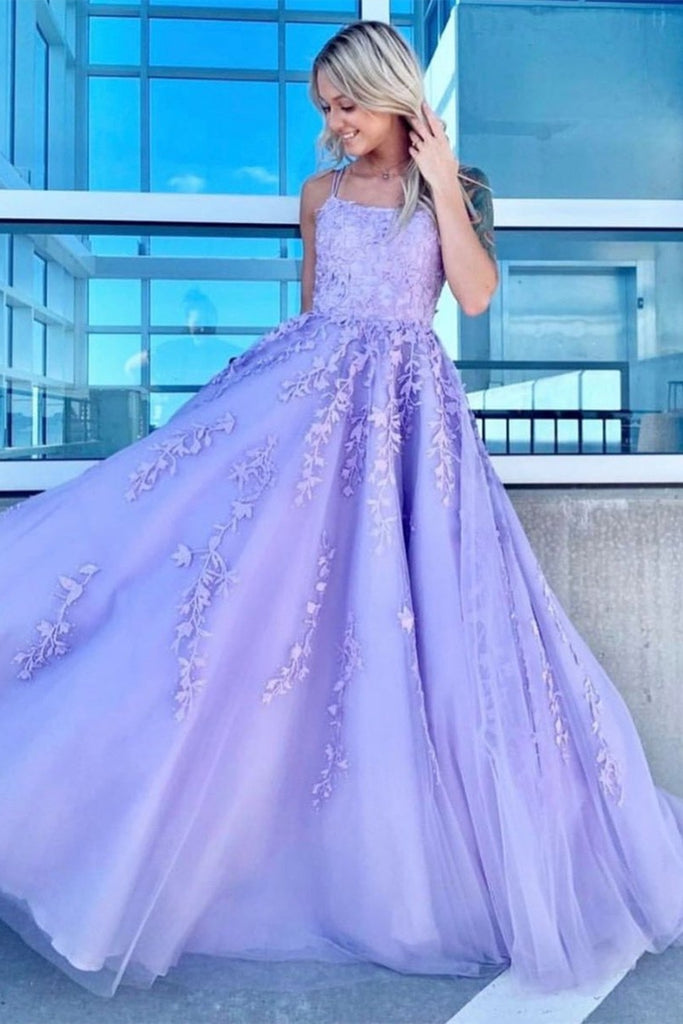 Gorgeous Lilac Lace Long Prom Dress, Lilac Lace Formal Graduation Evening Dress